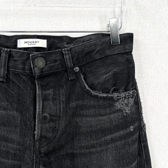 MOUSSY VINTAGE Staley Tapered Straight Leg Jeans Women 26 Black Cropped Distress - Picture 10 of 16